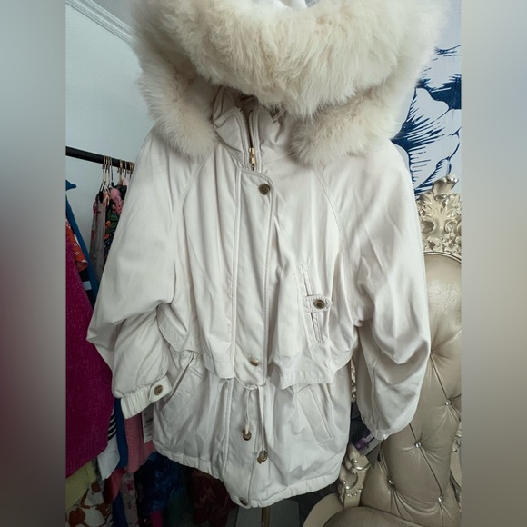 Women's Cream Fox Fur Hooded Jacket - Picture 1 of 10
